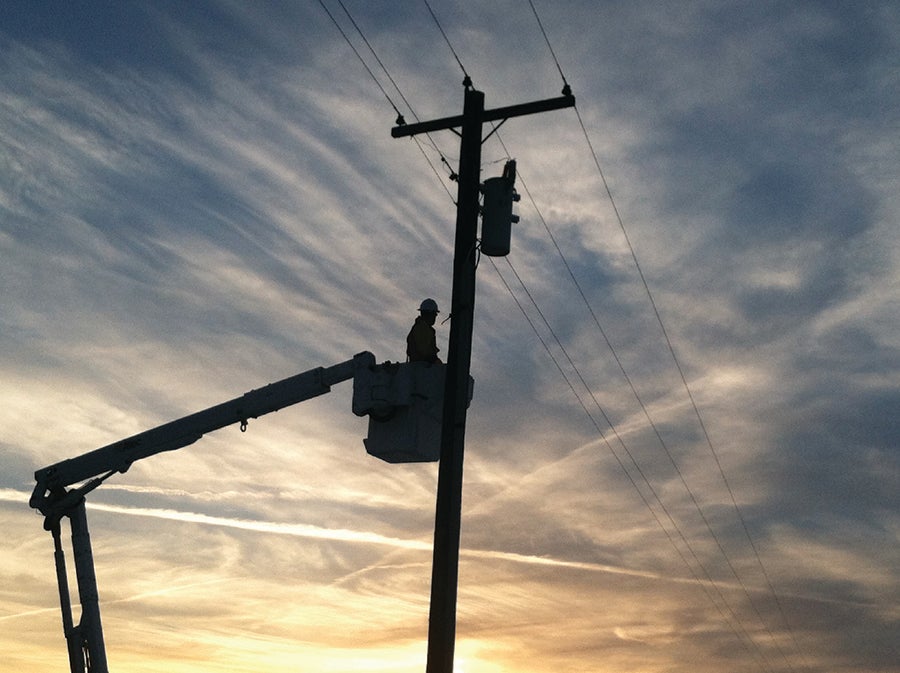 Lineman in bucket truck